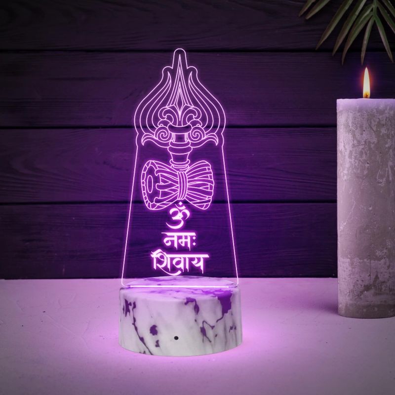 Lord Shiva Trishul Om Namah Shivay Night Lamp with Automatic Color Changing Light Religious Gift Items Pooja Room Decor