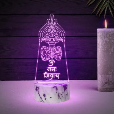 Lord Shiva Trishul Om Namah Shivay Night Lamp with Automatic Color Changing Light Religious Gift Items Pooja Room Decor