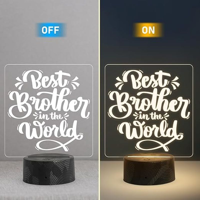 Best Brother in The World Engraved Night Lamp with Warm White Light Birthday Gift for Brother from Sister Raksha Bandhan Gift for Bhai Unique Gift for Brother