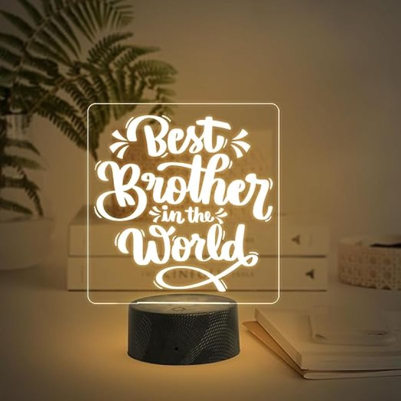 Best Brother in The World Engraved Night Lamp with Warm White Light Birthday Gift for Brother from Sister Raksha Bandhan Gift for Bhai Unique Gift for Brother