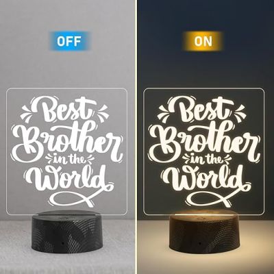 Best Brother in The World Engraved Night Lamp with Warm White Light Birthday Gift for Brother from Sister Raksha Bandhan Gift for Bhai Unique Gift for Brother