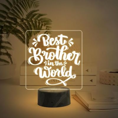 Best Brother in The World Engraved Night Lamp with Warm White Light Birthday Gift for Brother from Sister Raksha Bandhan Gift for Bhai Unique Gift for Brother