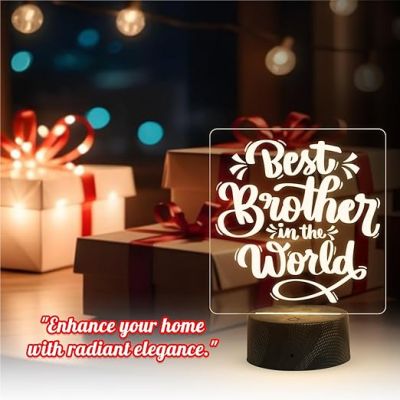 Best Brother in The World Engraved Night Lamp with Warm White Light Birthday Gift for Brother from Sister Raksha Bandhan Gift for Bhai Unique Gift for Brother