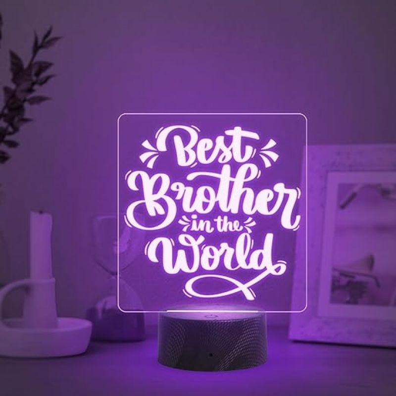 Best Brother in The World Engraved Night Lamp with Multicolored Light Birthday Gift for Brother from Sister Raksha Bandhan Gift for Bhai Unique Gift for Brother