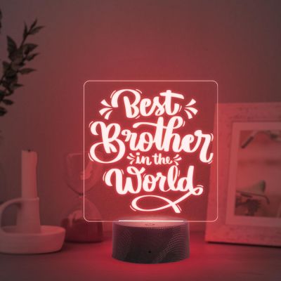 Best Brother in The World Engraved Night Lamp with Multicolored Light Birthday Gift for Brother from Sister Raksha Bandhan Gift for Bhai Unique Gift for Brother