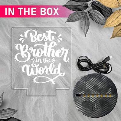 Best Brother in The World Engraved Night Lamp with Multicolored Light Birthday Gift for Brother from Sister Raksha Bandhan Gift for Bhai Unique Gift for Brother