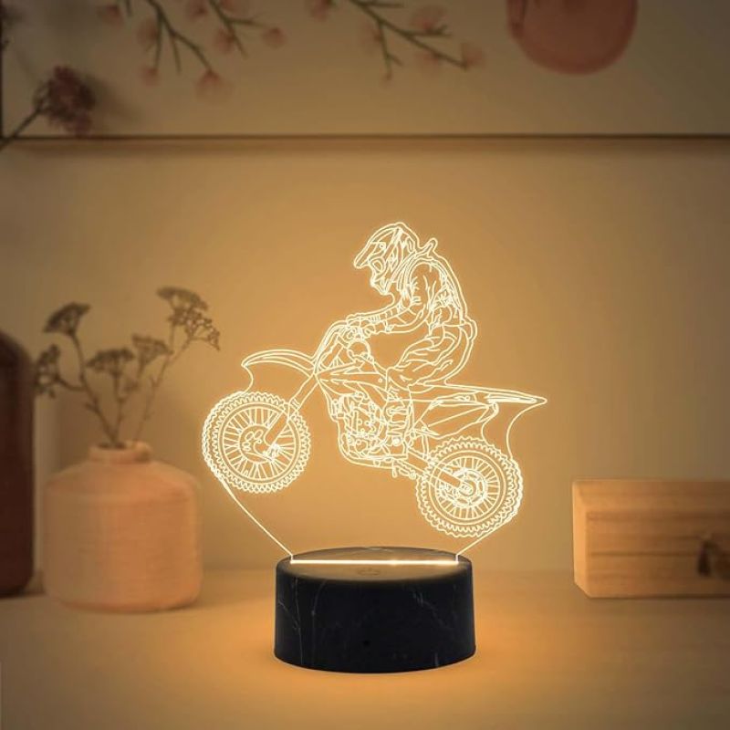 3D Illusion Stunt Bike Night Lamp with Warm White Light Gift for Bike Lover