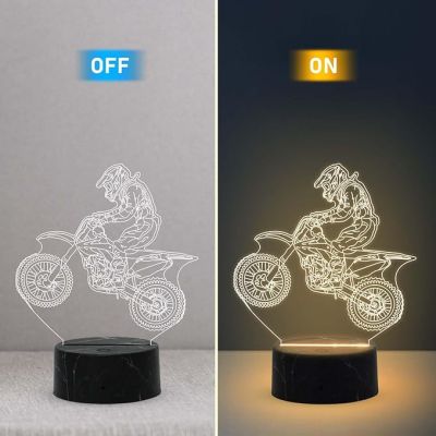 3D Illusion Stunt Bike Night Lamp with Warm White Light Gift for Bike Lover