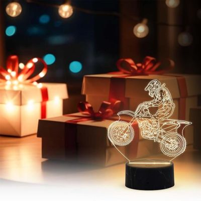 3D Illusion Stunt Bike Night Lamp with Warm White Light Gift for Bike Lover