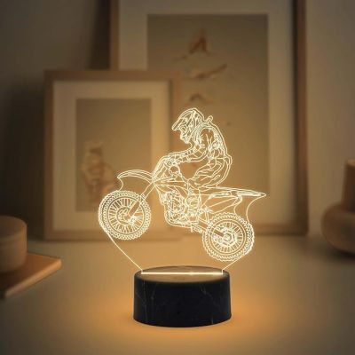 3D Illusion Stunt Bike Night Lamp with Warm White Light Gift for Bike Lover