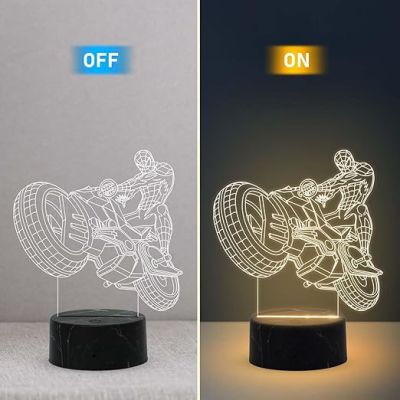 3D Illusion Bike Spiderman Motorcycle Night Lamp with Warm White Light Gift for Bike Lover