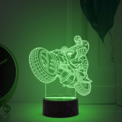 3D Illusion Spiderman Motorcycle Night Lamp with Multicolored Light Birthday Gift for Bike Lover