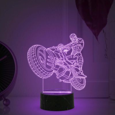 3D Illusion Spiderman Motorcycle Night Lamp with Multicolored Light Birthday Gift for Bike Lover