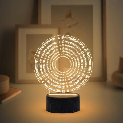 3D Illusion Om Narayana Namah Mantra night Lamp with Warm White Light Religious Gift Items Pooja Room Decor