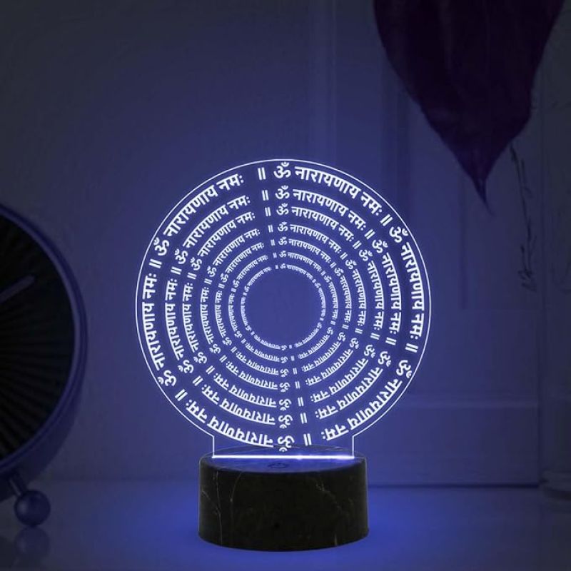 D Illusion Om Narayana Namah Mantra Night Lamp with Automatic Color Changing Light