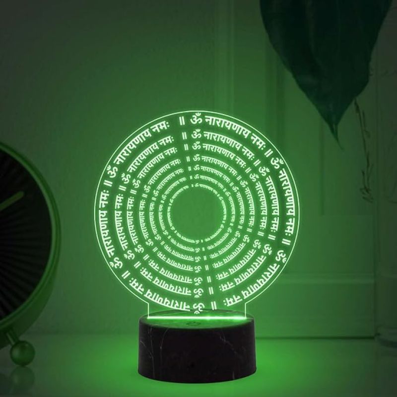 D Illusion Om Narayana Namah Mantra Night Lamp with Automatic Color Changing Light