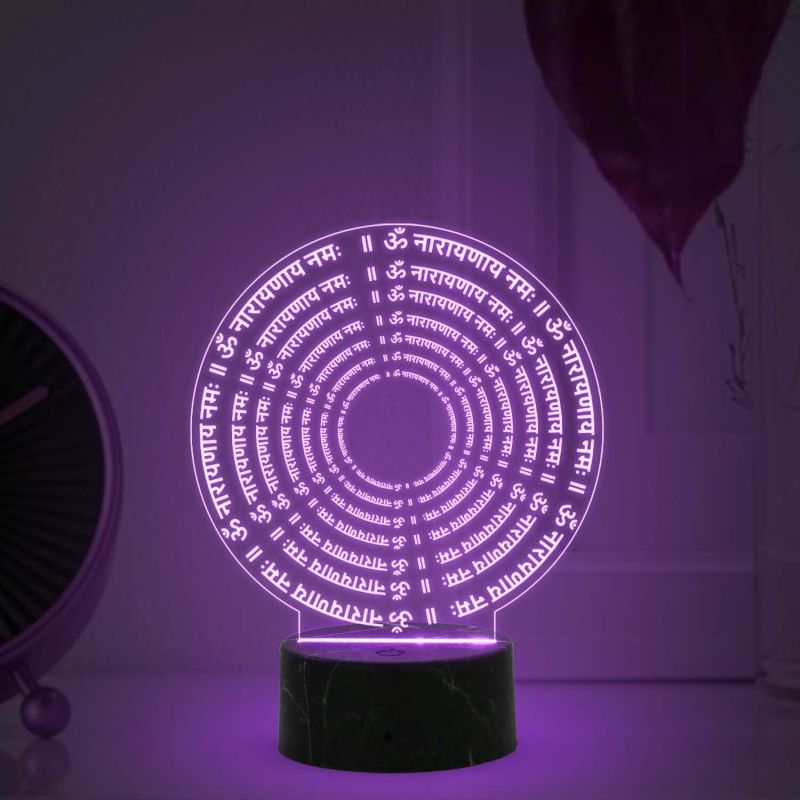 D Illusion Om Narayana Namah Mantra Night Lamp with Automatic Color Changing Light