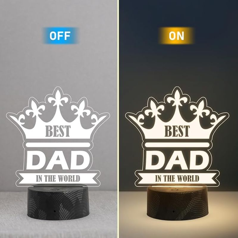 Best Dad in The World Engraved Night Lamp with Warm White Light Fathers Day Gift for Dad Birthday Gift for Dad from Daughter & Son