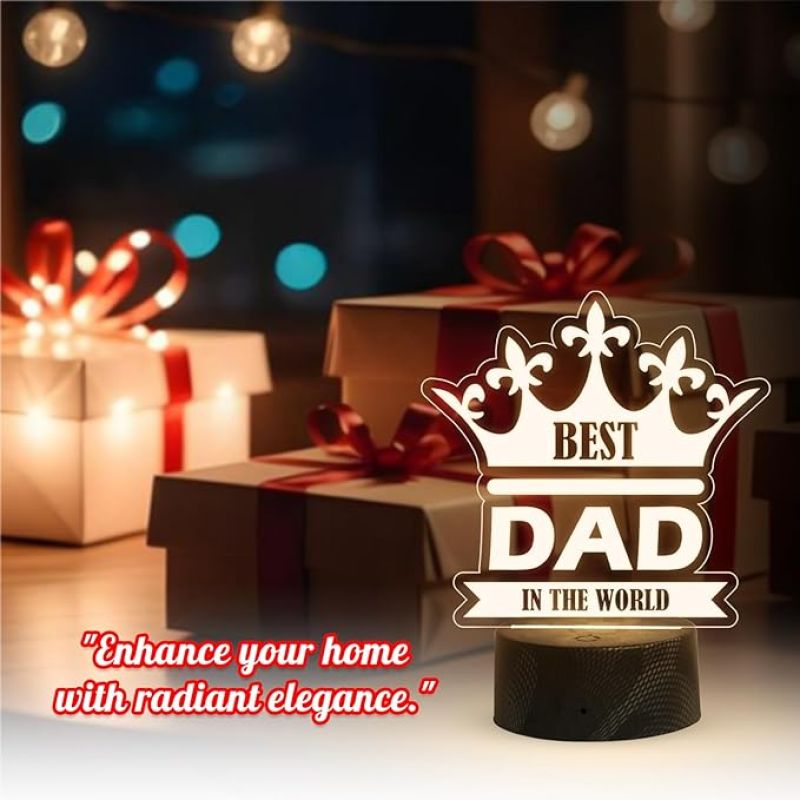 Best Dad in The World Engraved Night Lamp with Warm White Light Fathers Day Gift for Dad Birthday Gift for Dad from Daughter & Son