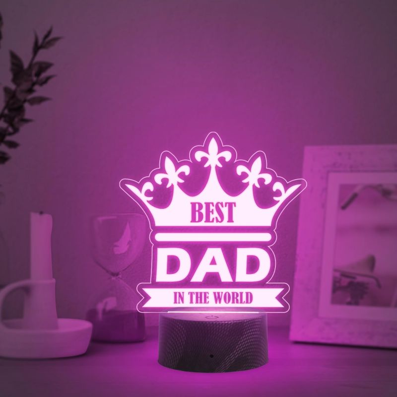 Best Dad in The World Engraved Night Lamp with Automatic Color Changing Light Fathers Day Gift for Dad Birthday Gift for Dad from Daughter & Son