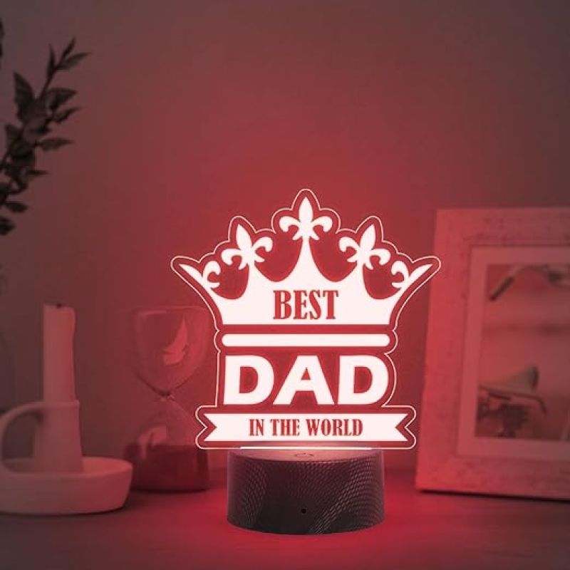 Best Dad in The World Engraved Night Lamp with Automatic Color Changing Light Fathers Day Gift for Dad Birthday Gift for Dad from Daughter & Son