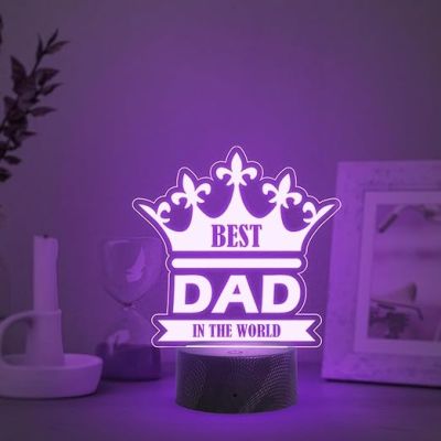 Best Dad in The World Engraved Night Lamp with Automatic Color Changing Light Fathers Day Gift for Dad Birthday Gift for Dad from Daughter & Son