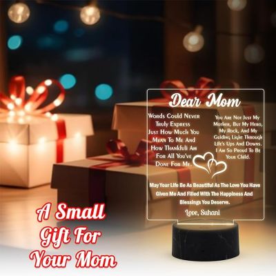 Dear Mom Engraved Night Lamp with Warm White Light Customized Kid Name Mothers Day Gift for Mom Memorable & Birthday Gift for Mom from Daughter & Son