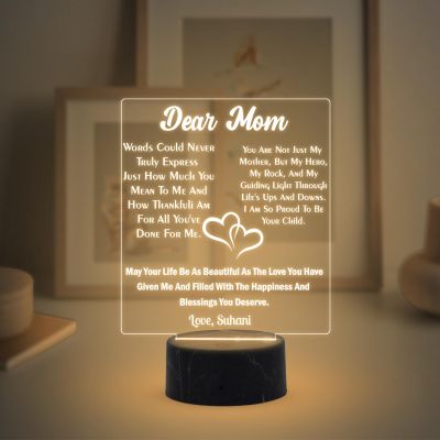 Dear Mom Engraved Night Lamp with Warm White Light Customized Kid Name Mothers Day Gift for Mom Memorable & Birthday Gift for Mom from Daughter & Son