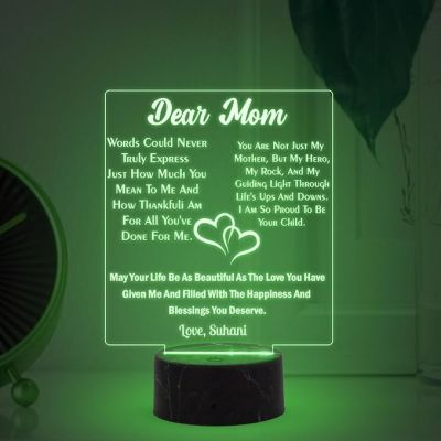 Dear Mom Engraved Night Lamp with Automatic Color Changing Light Customized Name Mothers Day Gift for Mom Memorable & Birthday Gift for Mom from Daughter & Son