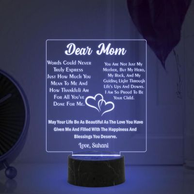 Dear Mom Engraved Night Lamp with Automatic Color Changing Light Customized Name Mothers Day Gift for Mom Memorable & Birthday Gift for Mom from Daughter & Son