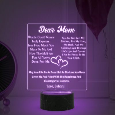 Dear Mom Engraved Night Lamp with Automatic Color Changing Light Customized Name Mothers Day Gift for Mom Memorable & Birthday Gift for Mom from Daughter & Son