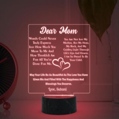 Dear Mom Engraved Night Lamp with Automatic Color Changing Light Customized Name Mothers Day Gift for Mom Memorable & Birthday Gift for Mom from Daughter & Son