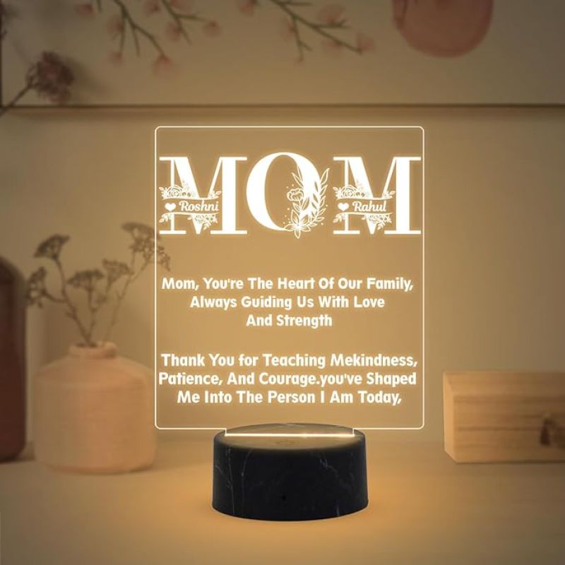 Mom Engraved Night Lamp with Warm White Light Customized Kid Name Mothers Day Gift for Mom Memorable & Birthday Gift for Mom from Daughter & Son