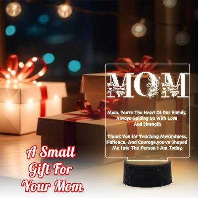 Mom Engraved Night Lamp with Warm White Light Customized Kid Name Mothers Day Gift for Mom Memorable & Birthday Gift for Mom from Daughter & Son