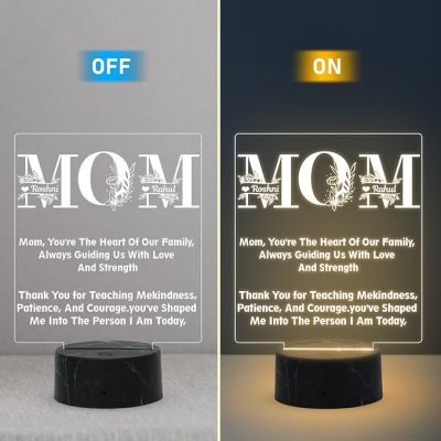 Mom Engraved Night Lamp with Warm White Light Customized Kid Name Mothers Day Gift for Mom Memorable & Birthday Gift for Mom from Daughter & Son