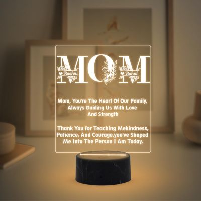 Mom Engraved Night Lamp with Warm White Light Customized Kid Name Mothers Day Gift for Mom Memorable & Birthday Gift for Mom from Daughter & Son