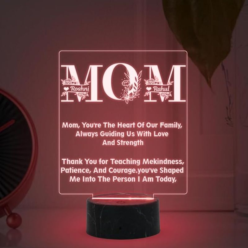 Mom Engraved Night Lamp with Automatic Color Changing Light Customized Name Mothers Day Gift for Mom Memorable & Birthday Gift for Mom from Daughter & Son