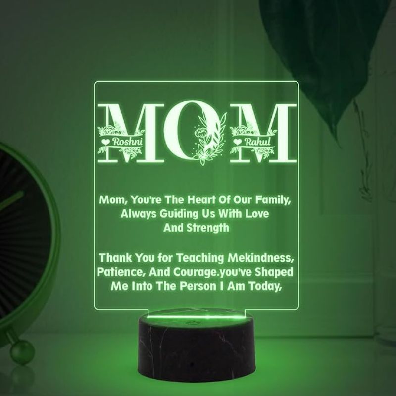 Mom Engraved Night Lamp with Automatic Color Changing Light Customized Name Mothers Day Gift for Mom Memorable & Birthday Gift for Mom from Daughter & Son