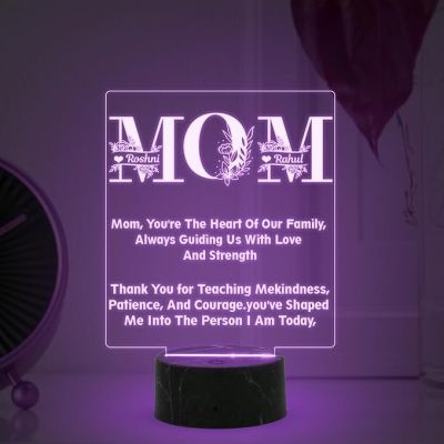 Mom Engraved Night Lamp with Automatic Color Changing Light Customized Name Mothers Day Gift for Mom Memorable & Birthday Gift for Mom from Daughter & Son