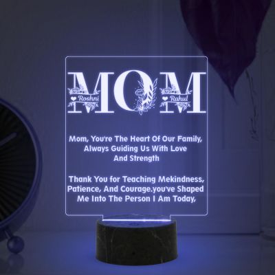 Mom Engraved Night Lamp with Automatic Color Changing Light Customized Name Mothers Day Gift for Mom Memorable & Birthday Gift for Mom from Daughter & Son
