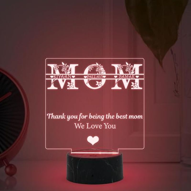 Mom We love You night lamp with Automatic Color Changing Light Customized Name Mothers Day Gift for Mom Memorable Birthday Gift for Mom from Daughter & Son