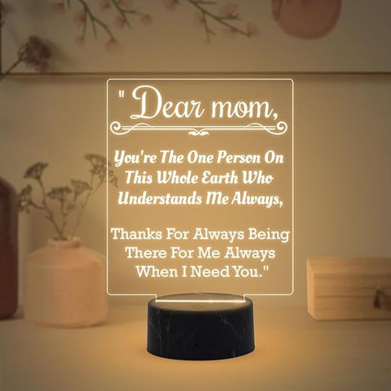 Dear Mom Engraved night lamp with Warm White Light Mothers Day Gift for Mom Best Birthday Gift for Mom from Daughter Son