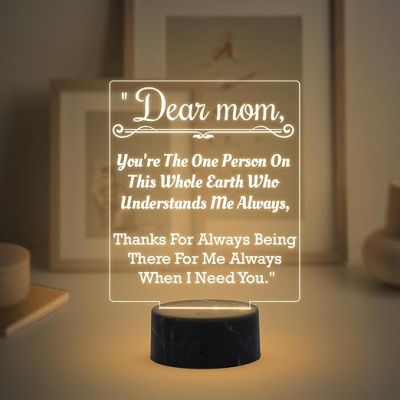 Dear Mom Engraved night lamp with Warm White Light Mothers Day Gift for Mom Best Birthday Gift for Mom from Daughter Son