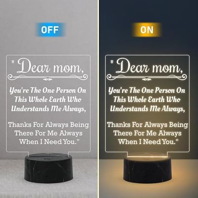 Dear Mom Engraved night lamp with Warm White Light Mothers Day Gift for Mom Best Birthday Gift for Mom from Daughter Son