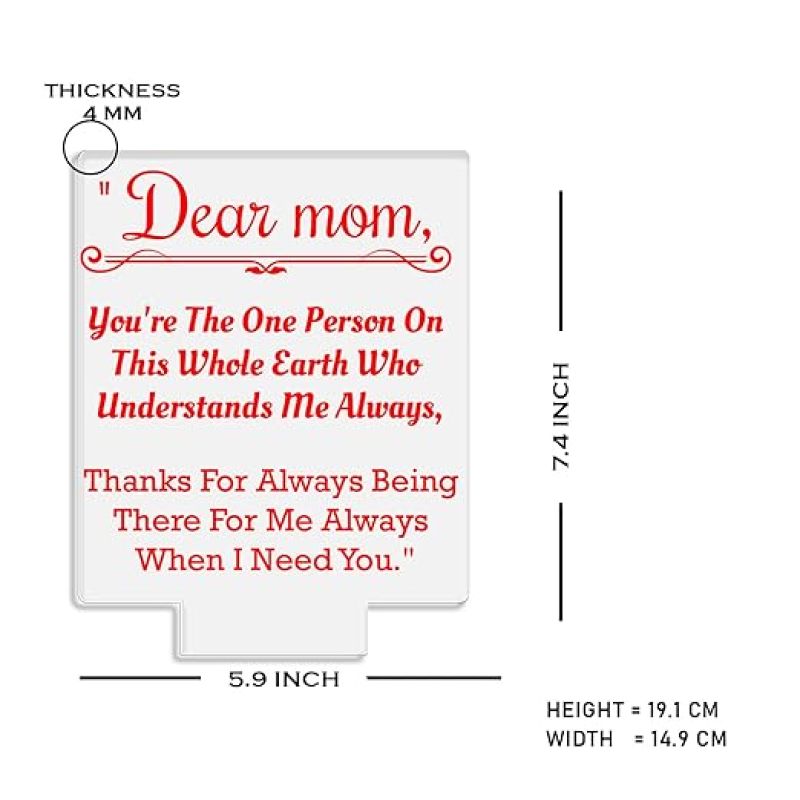 Dear Mom Engraved night lamp with Multicolored Light  Mothers Day Gift for Mom Best Birthday Gift for Mom from Daughter Son