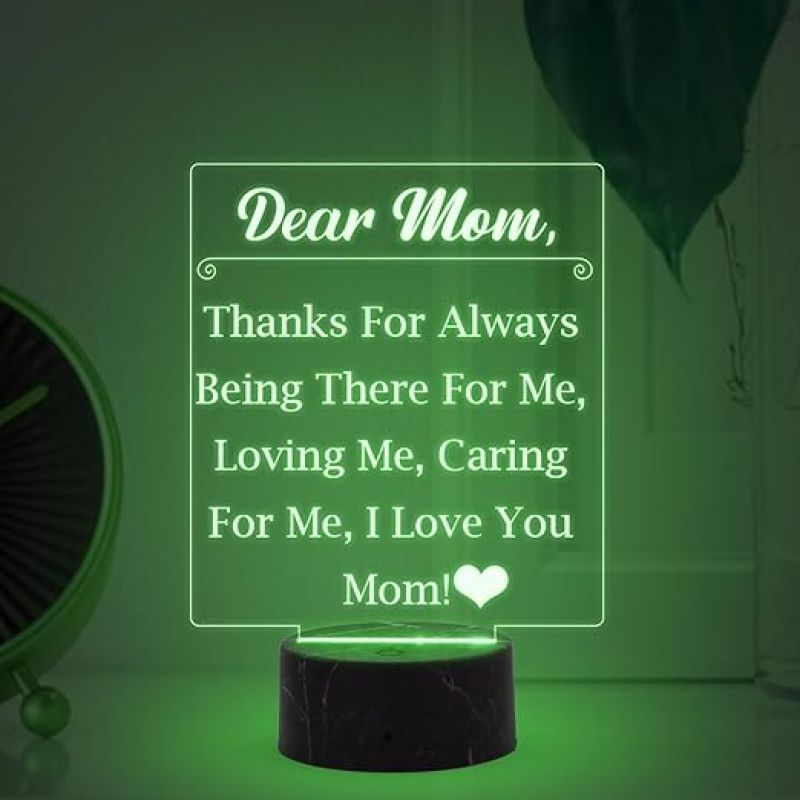 Dear Mom Engraved Night Lamp with Multicolored Light Mothers Day Gift for Mom Birthday Gift for Mom from Daughter Son