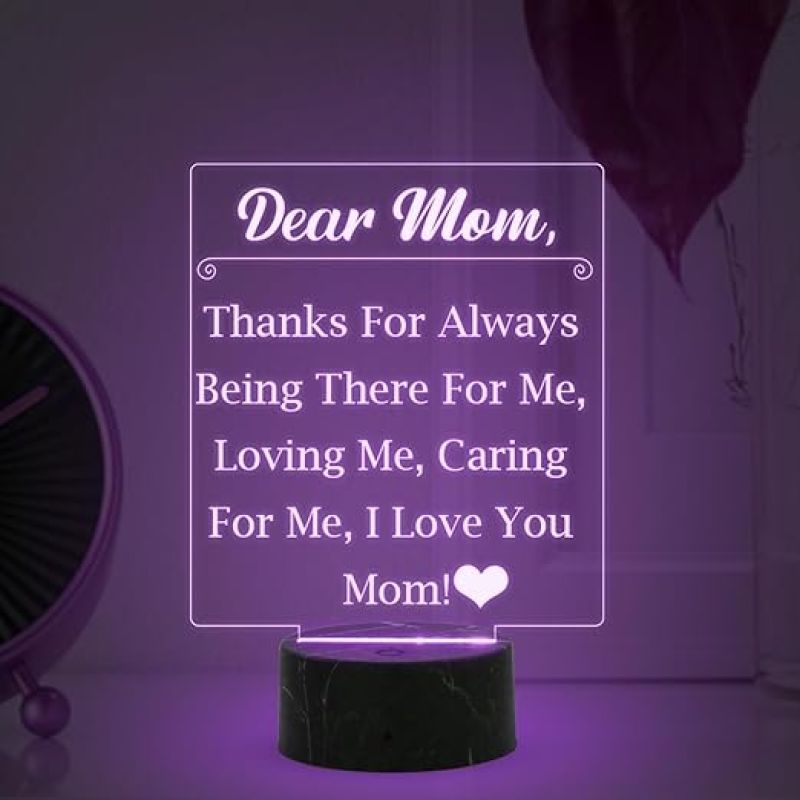 Dear Mom Engraved Night Lamp with Multicolored Light Mothers Day Gift for Mom Birthday Gift for Mom from Daughter Son