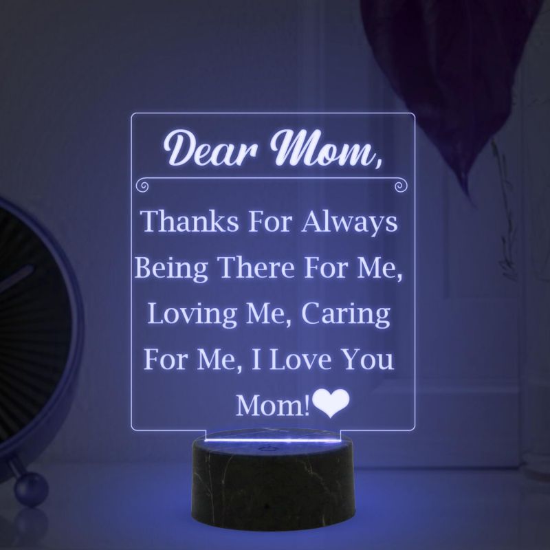 Dear Mom Engraved Night Lamp with Multicolored Light Mothers Day Gift for Mom Birthday Gift for Mom from Daughter Son