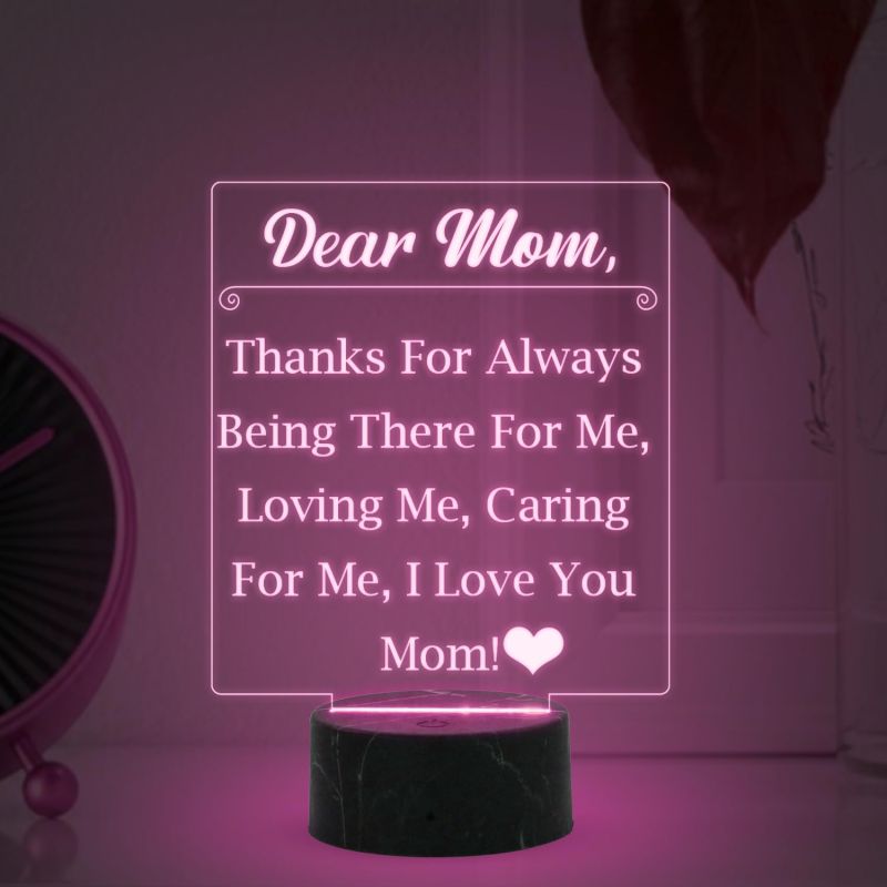 Dear Mom Engraved Night Lamp with Multicolored Light Mothers Day Gift for Mom Birthday Gift for Mom from Daughter Son