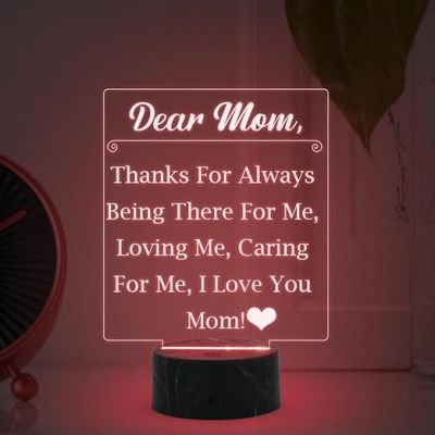 Dear Mom Engraved Night Lamp with Multicolored Light Mothers Day Gift for Mom Birthday Gift for Mom from Daughter Son